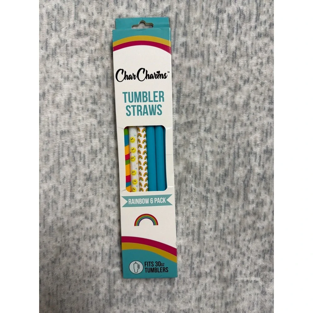 CharCharms Rainbow Tumbler Straws 6 Pack for 30oz Tumblers Reusable BPA Free NEW
